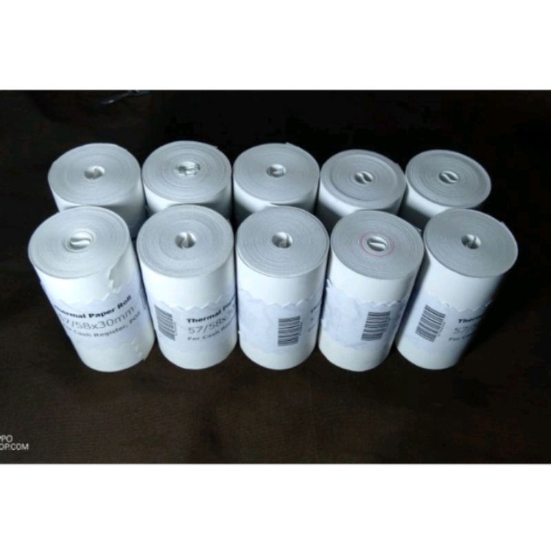 

Kertas Thermal 58×30 | 57×30 Thermal Kasir edc 10 Roll Best Quality 58mm