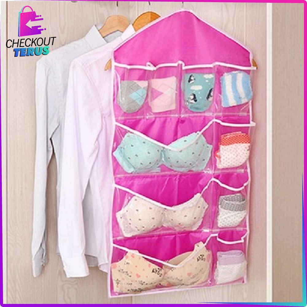 CT C134 Storage Bag Gantung 16 Saku Dinding Pouch Gantung Hanger Korean Style Organizer Rumah Perlengkapan Lemari