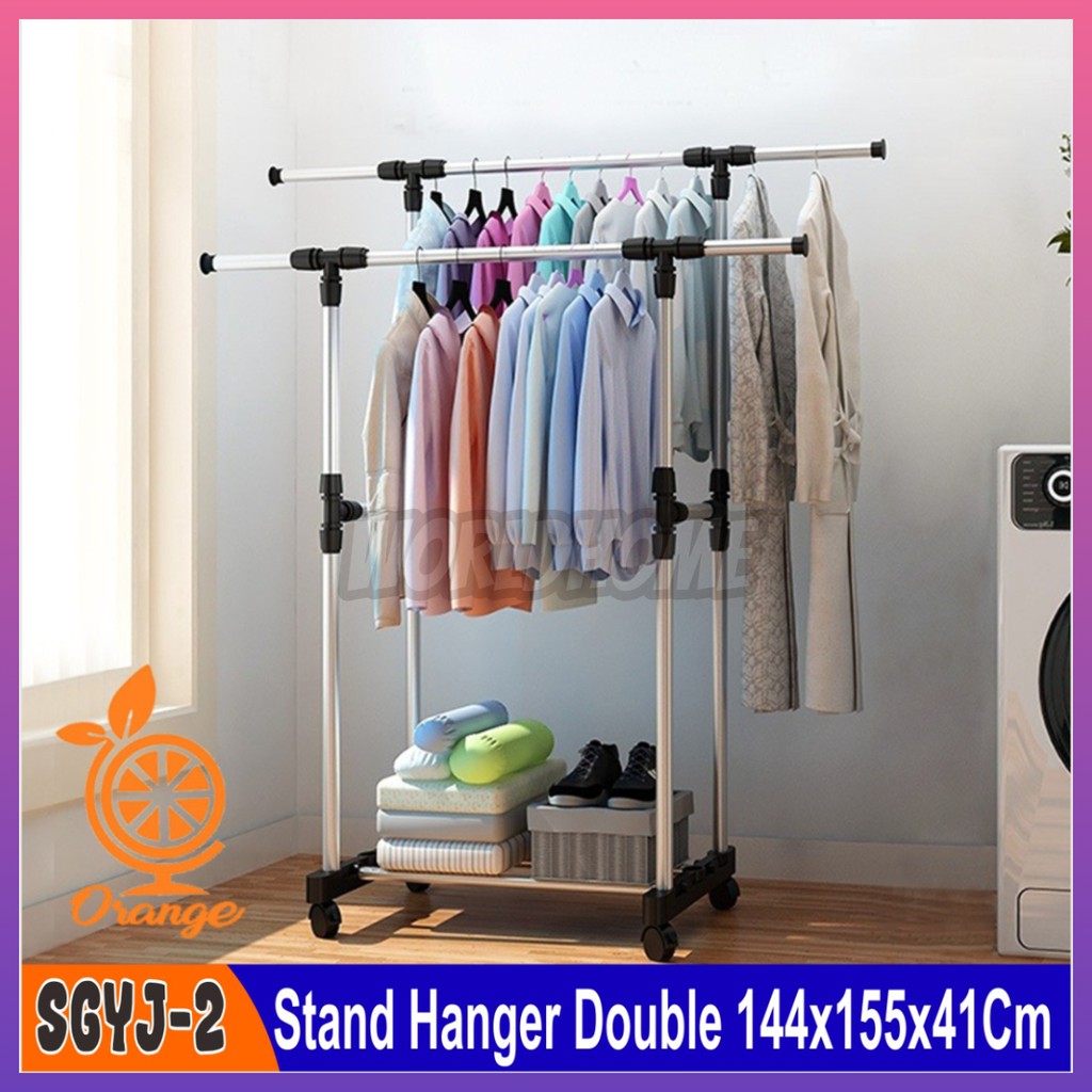 Hanger Baju Hanger Handuk Stand Hanger Double Sisi Rak Serbaguna Dengan 4 Roda