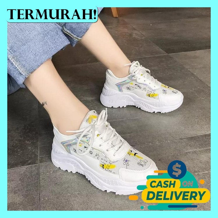 Sepatu Kets Fhilla Wanita Cats Cewek Hitam Putih Casual Santai Re Ke771 Kets A02 Putih - Putih, 38 S