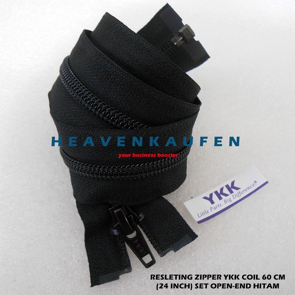 Resleting Zipper Jaket YKK Type Gigi Coil Halus 60 cm Atau 24 inch Hitam Open End Buka Lepas