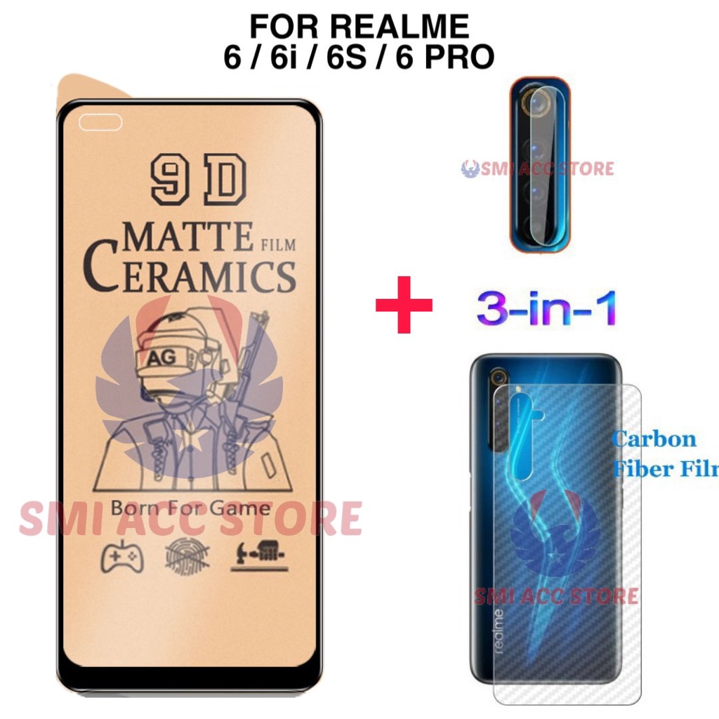 PAKET TG Realme 6 6i 6s Realme 6 Pro Tempered Glass Ceramic Matte Anti Glare 9D Anti Gores Pelindung