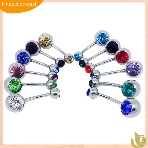 【Fresh】❀10Pcs Body Piercing Multicolored Rhinestone Belly Button Navel Ring Barbell