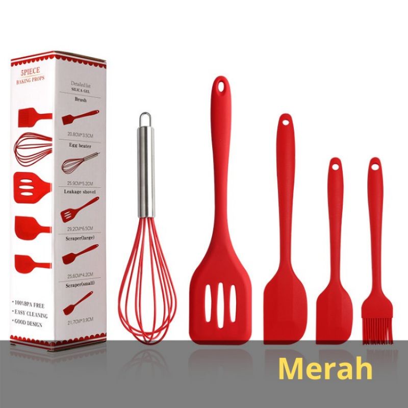 Silikon Spatula Silicone Sodet Alat Masak Set 5pcs Spatula Steak Clip Set-4