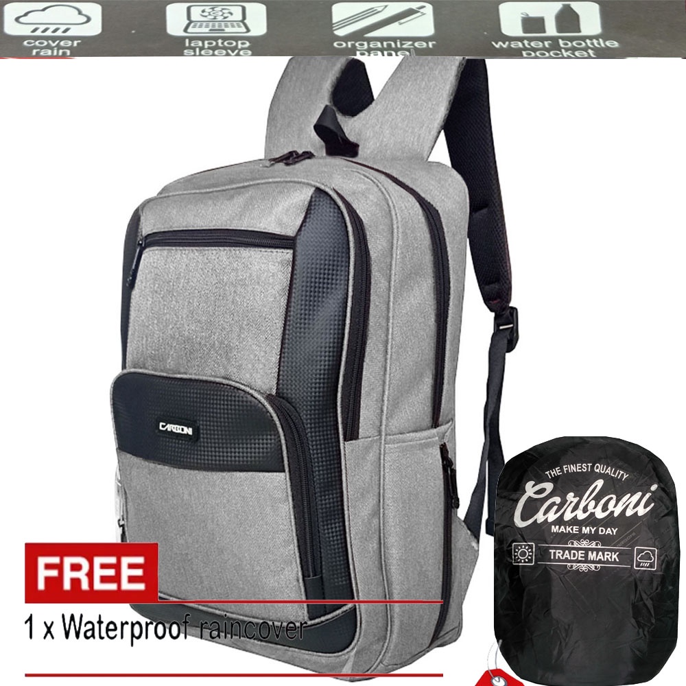 Backpack Carboni Make My Day Tas Ransel Original AA OOO3 GREY Tas Sekolah SD/ SMP Urban Style Casual pria wanita + FRE Raincofer