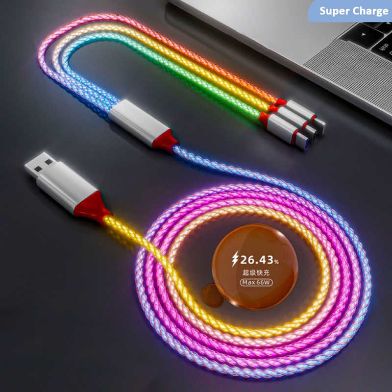 Kabel Data / Charger 66W 3 In 1 Tipe C / 6A / USB-C 2.4A Fast Charging
