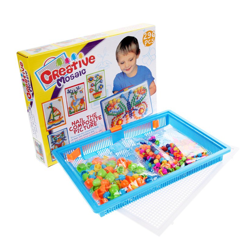 ~COD~ DO-M14 Mainan Edukasi Anak Creative Mosaic Susun Paku 3D Puzzle Block Papan Paku Jamur 296pcs-1