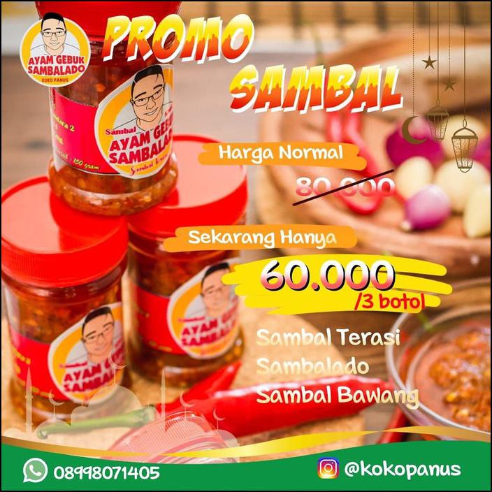 

PAKET 3 SAMBAL BAWANG,SAMBAL TERASI,SAMBALADO KOKOPANUS MURAH 150 GR