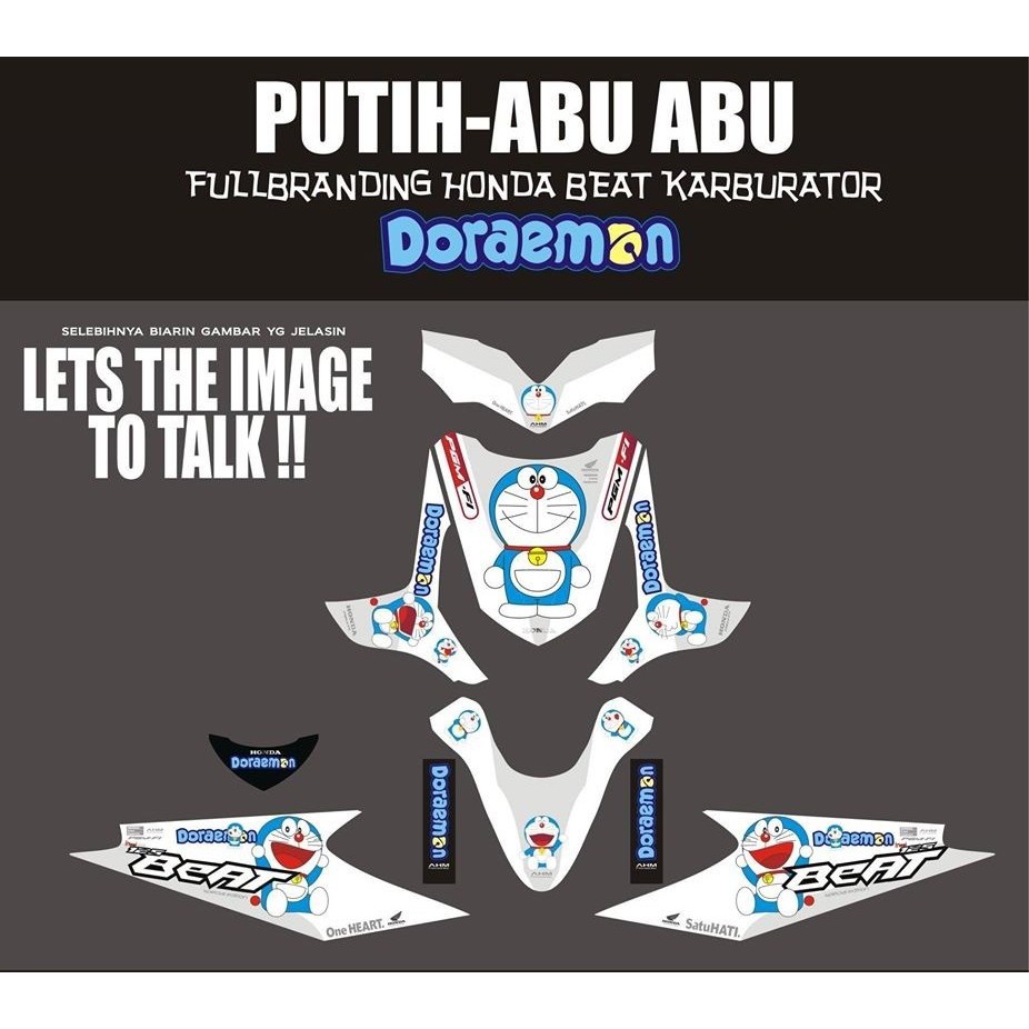 Decal Stiker Motor Honda Beat Karbu Full Body Racing Team Doraemon Putih Abu abu Sticker Custom Vari