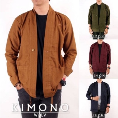 Kemeja pria KEMEJA SEMI PARKA KANVAS KIMONO WOLV JAKET PRIA TRENDY BEST SELLER - Caramel, L terlaris