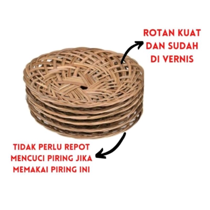 12 Pcs Piring Lidi Anyaman / Piring Anyaman Lidi 12Pcs  / Piring Lidi Bukan Rotan / Piring Anyaman Lidi 12 Pcs