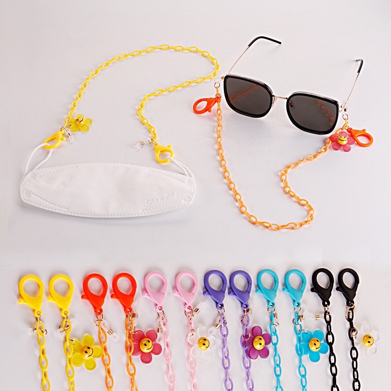 READY! Chain Masker (Kalung Rantai Masker) Lanyard Akrilik Sunflower / Smiley (TALI MASKER)