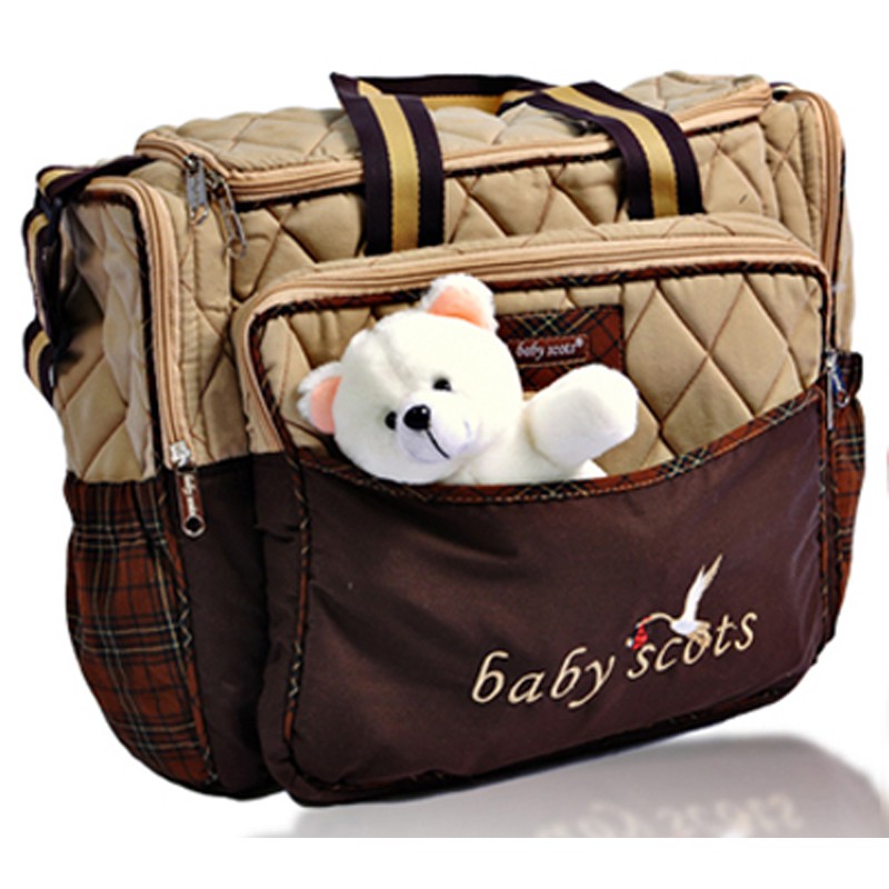 Tas Baby Scots Embroidery Diaper Bag Large with Bear Doll ISEDB011 Tas Bayi Perlengkapan Bayi