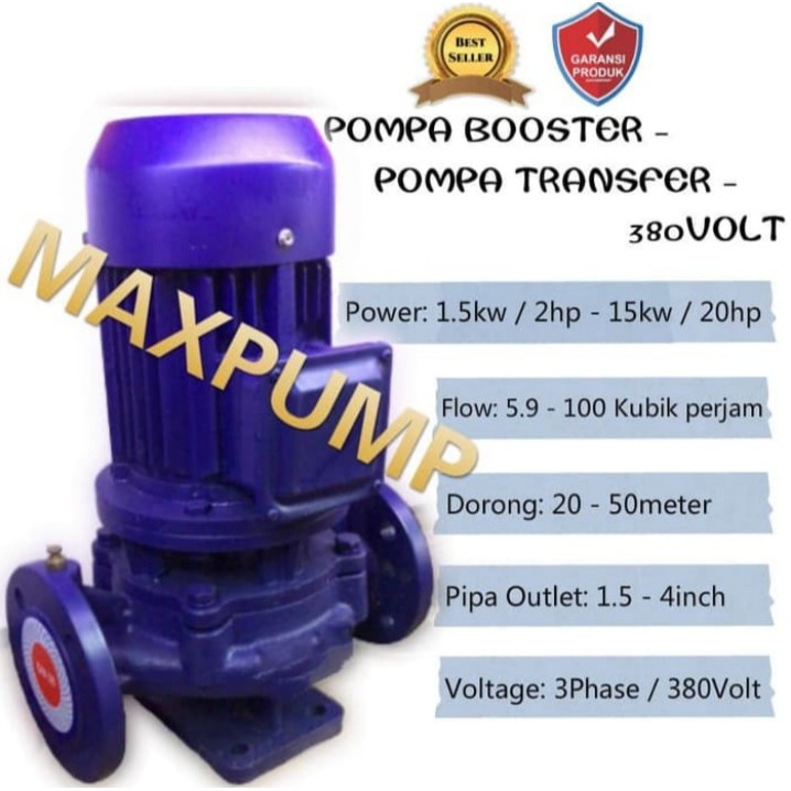 MAXPUMP IRG65-125 Mesin Pompa Air Dorong Booster Pump Pompa Transfer Pendorong Air 4Hp 2.5inch 3phase 380Volt