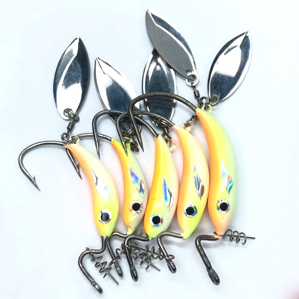Wormhook Zaxo Blade Spiner Realis Yellow Orange Series Dengan Pemberat