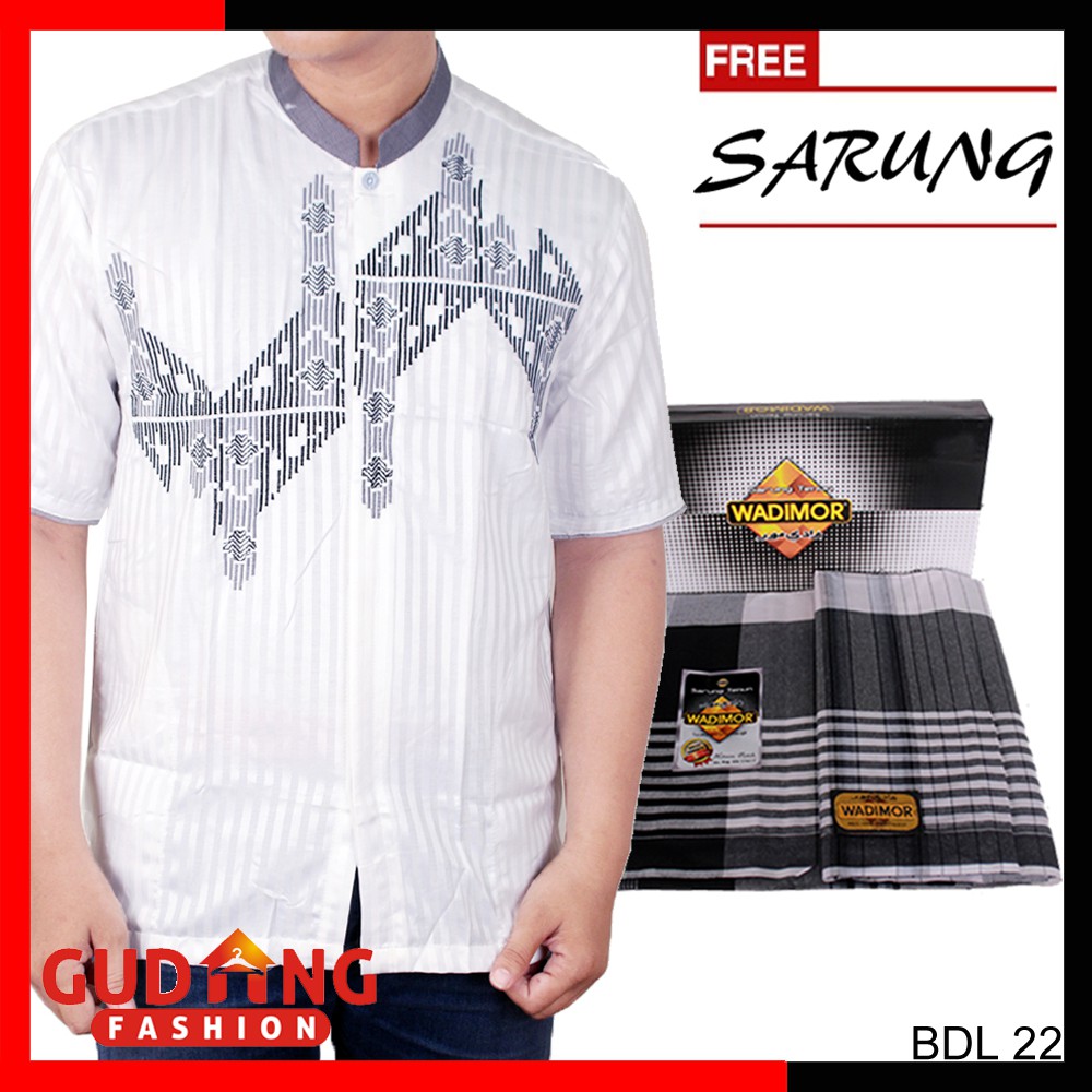 Kemeja Koko Lengan Panjang Muslimin Pria + Free Sarung (COMB)