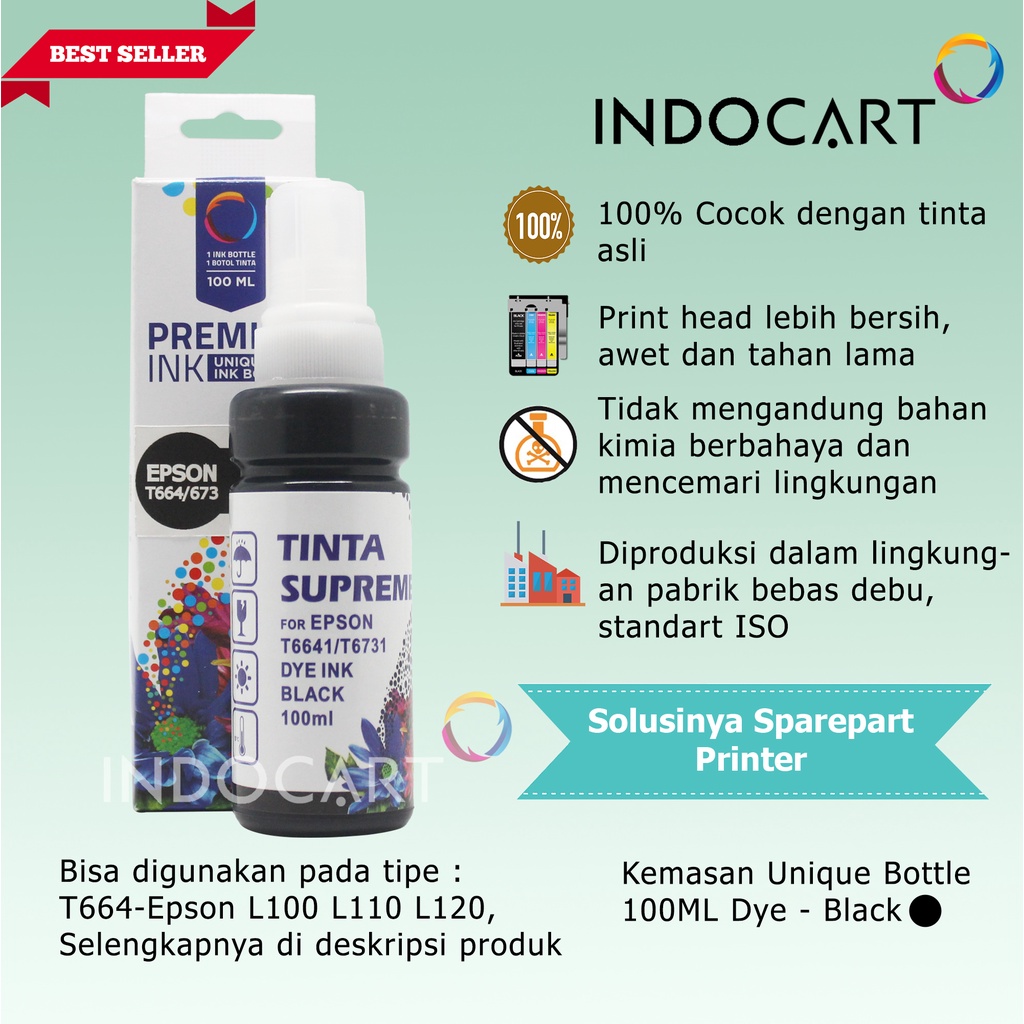 IndoCart Tinta Refill Printer Epson L100 L120 L200 L210 L310 L350-100m