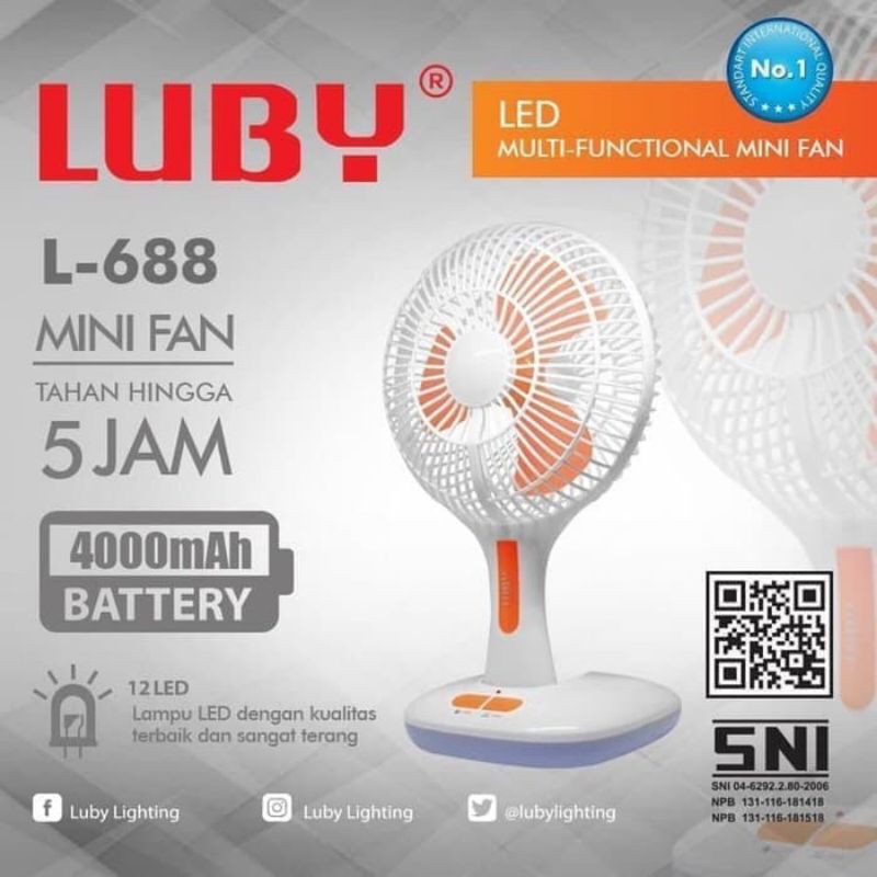 Kipas Lampu Emergency Luby L 688 Kipas Angin Duduk Portable Luby L 688
