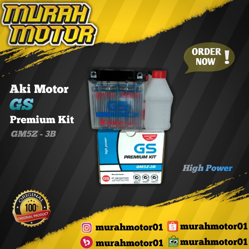 Aki GS GM5Z-3B Premium Kit Basah