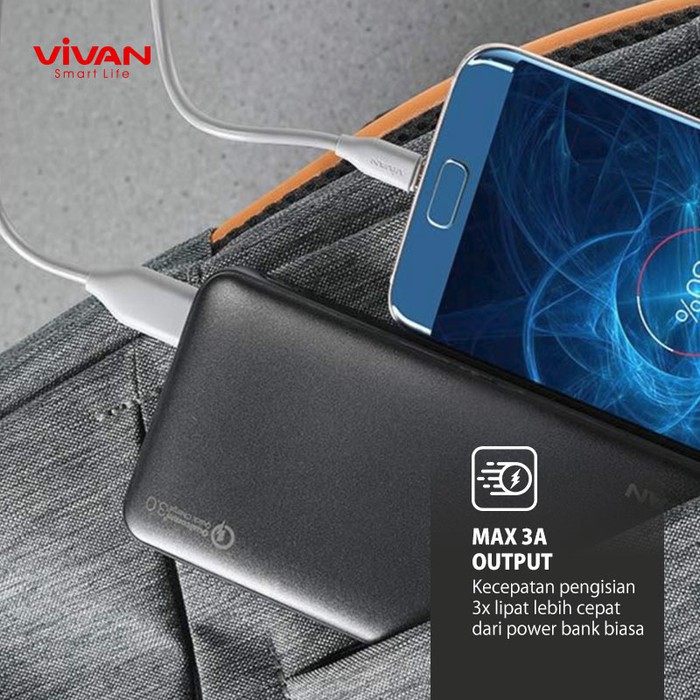 Power Bank VIVAN 10.000mAh  VPB-A10S   PD+QC 3.0 Fast Charging - Black