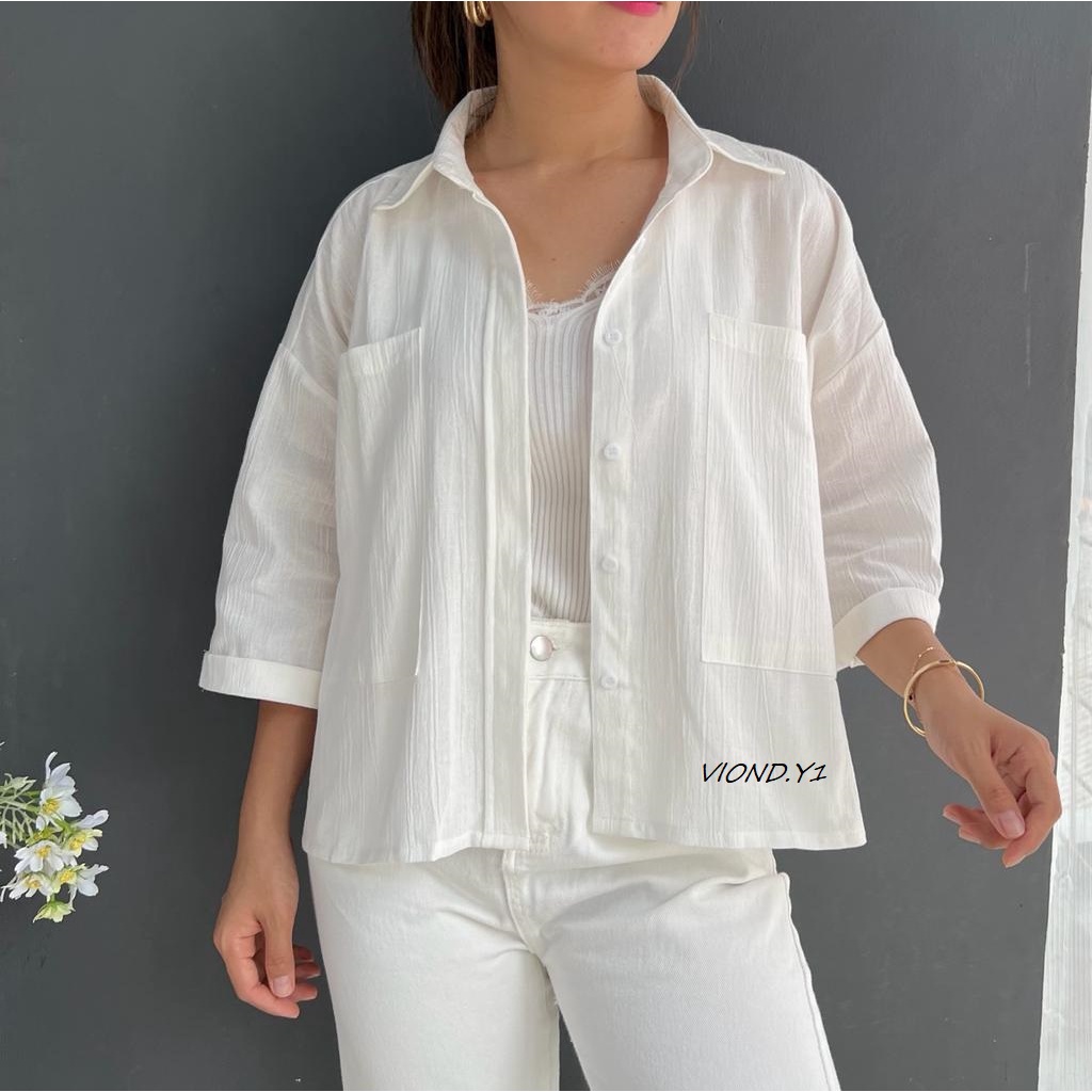 Kemeja Linen Kringkel Shirt / Atasan Blouse Korea Polos 120