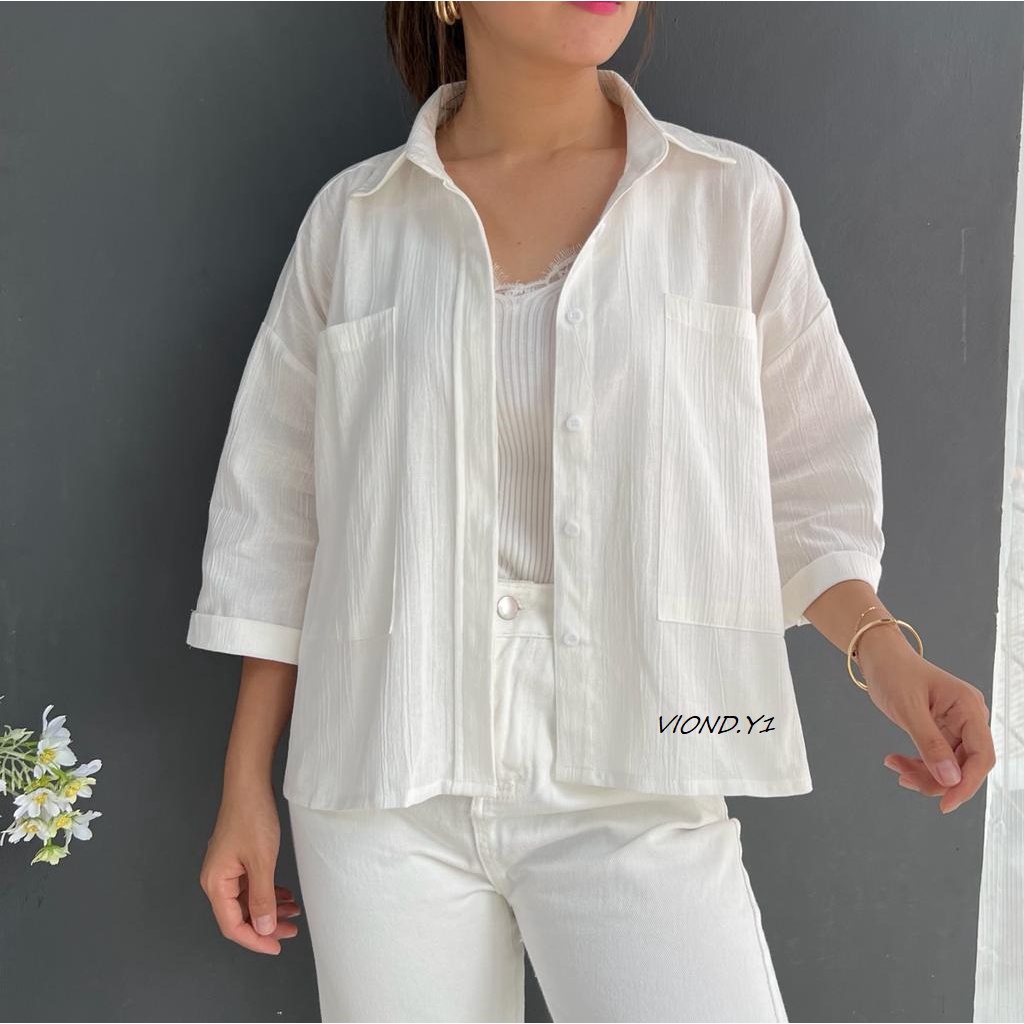 Kemeja Linen Kringkel Shirt / Atasan Blouse Korea Polos 120