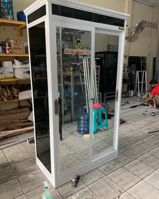 Almari baju pintu geser aluminium white kombinasi kaca khusus kediri tulungagung nganjuk