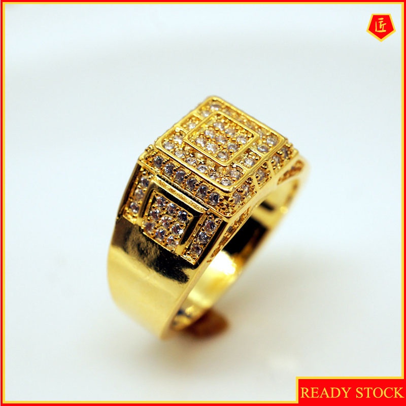 [Ready Stock][Ready Stock]Full Diamond Micro Inlaid Zircon 18K Gold Ring European and American Fashion