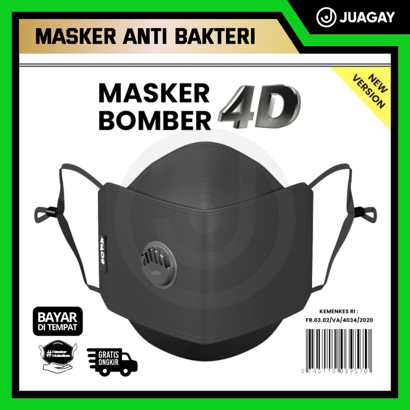 Masker Bomber Kain 4D Bowin 4D Reguler Original (Masker Kain 4 Ply / Lapis)