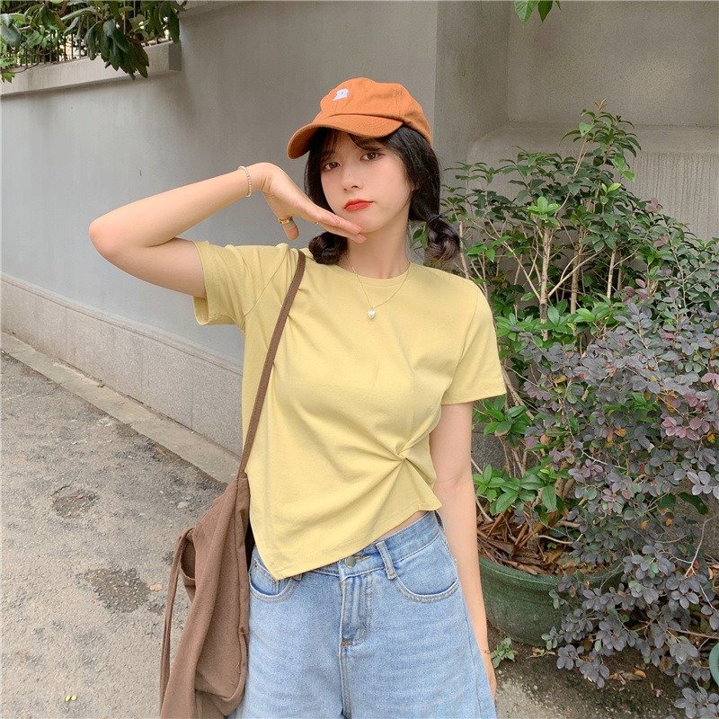 5 warna korea style wanita lengan pendek  atasan crop top/baju atasan wanita import lengan pendek t-shirt