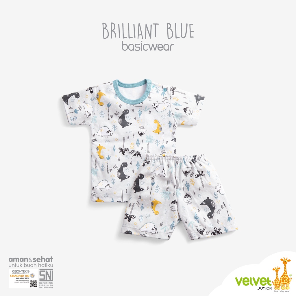 3 Set Velvet Junior PENDEK COURAGE Terbaru | Setelan Kaos Celana Pendek Anak Basic Wear Piyama | Sguna BRILLIANT BLUE