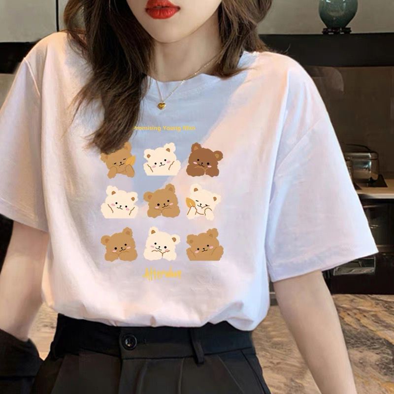 Oversize Tee Tshirt Wanita Model Longgar Motif Bear Ramai 9