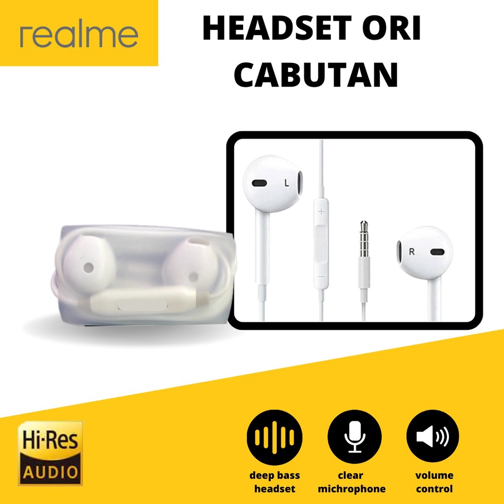 HEADSET / HANDSFREE ORI CABUTAN REALME + MIC bisa di buat pakai semua tipe hp