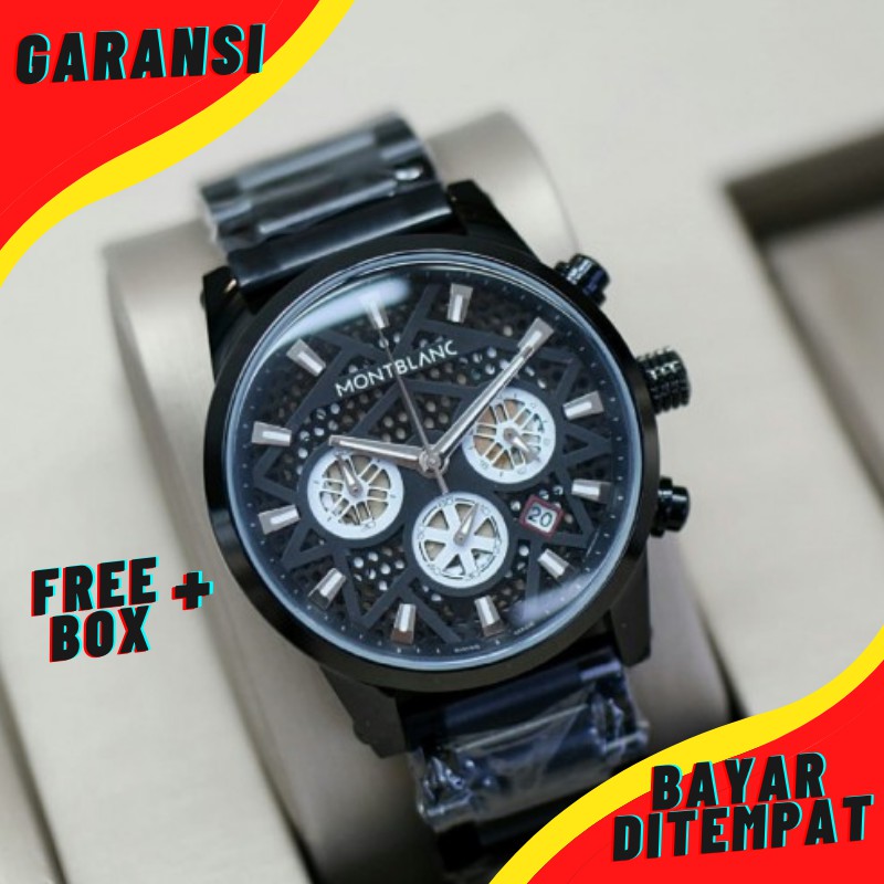 Jam Tangan Pria Cowok Laki laki Montblanc Chrono Aktif Rantai Sport Elegan Casual Murah Anti Air Y43