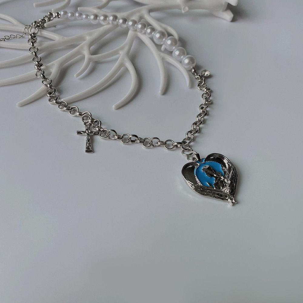 Mxbeauty Cinta Hati Mutiara Choker Hip Pop Goth Klavikula Rantai Splicing Fashion Perhiasan Gaya Korea Kalung