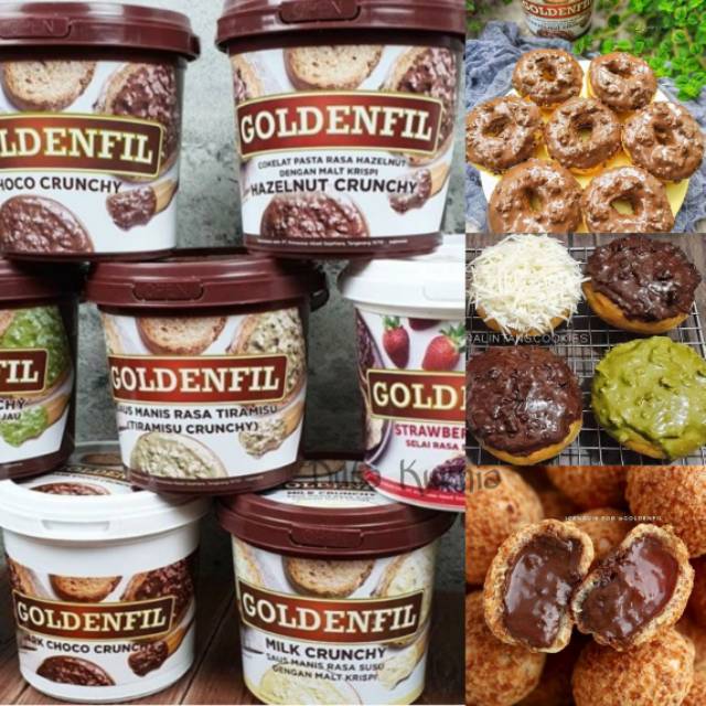 GOLDENFIL SELAI COKLAT CHOCO CRUNCHY GREENTEA HAZELNUT CHEESE BLUEBERRY STRAWBERRY TIRAMISU