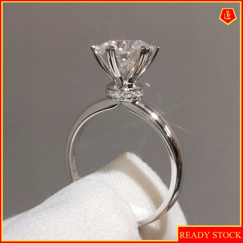 [Ready Stock]Classic Elegant Pt950 Shining Moissanite Open Ring