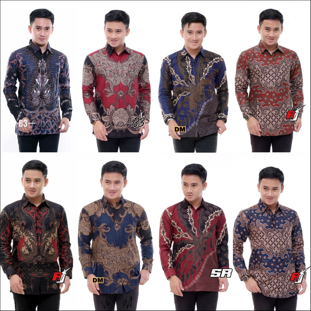 Kemeja Batik Lengan Panjang PUTRAMAHKOTA BATIK PRIA KEKINIAN M L XL XXL SIAP COD