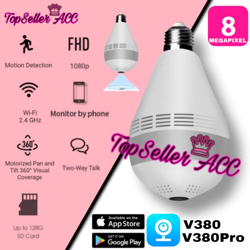 Kamera CCTV IP Camera V380 8MP BOHLAM LAMPU 360 View Wifi Wireless / CCTV Bola Lampu CCTV Wifi IP Ka