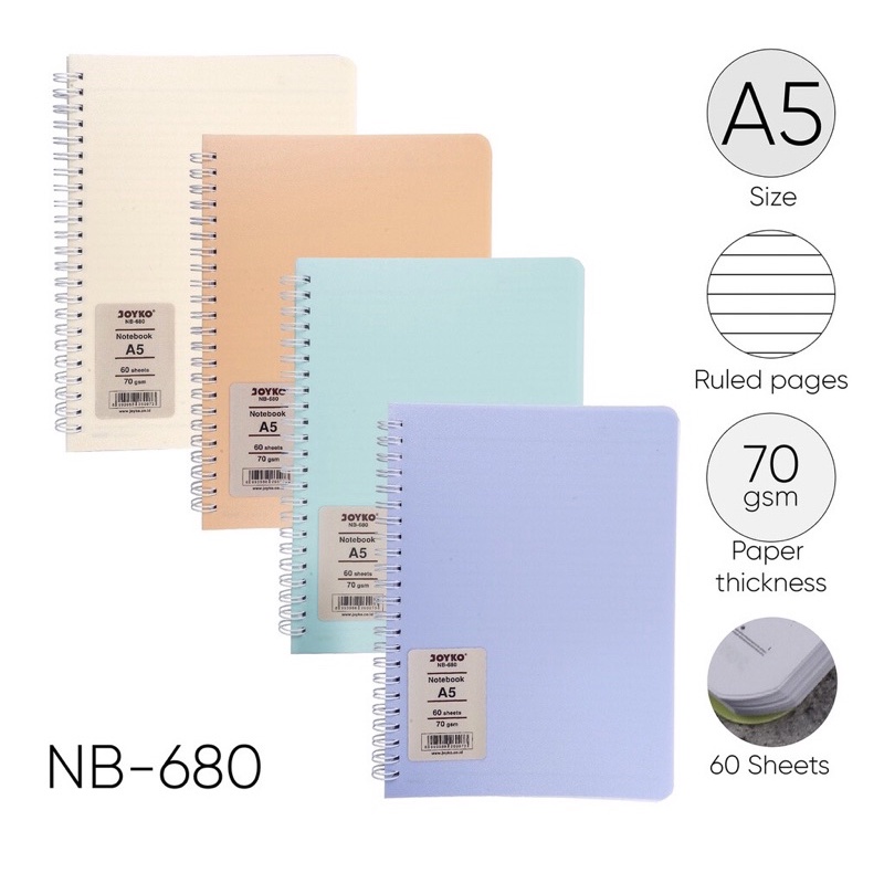 

Joyko Notebook Ruled Pastel A5 NB-680 / Agenda / Diary Bergaris