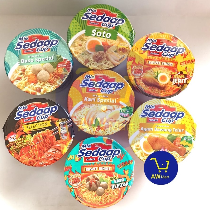 SEDAAP MIE CUP - ALL VARIAN - RAWIT BINGIT AYAM JERIT BAKSO BLEDUK KOREA , DLL