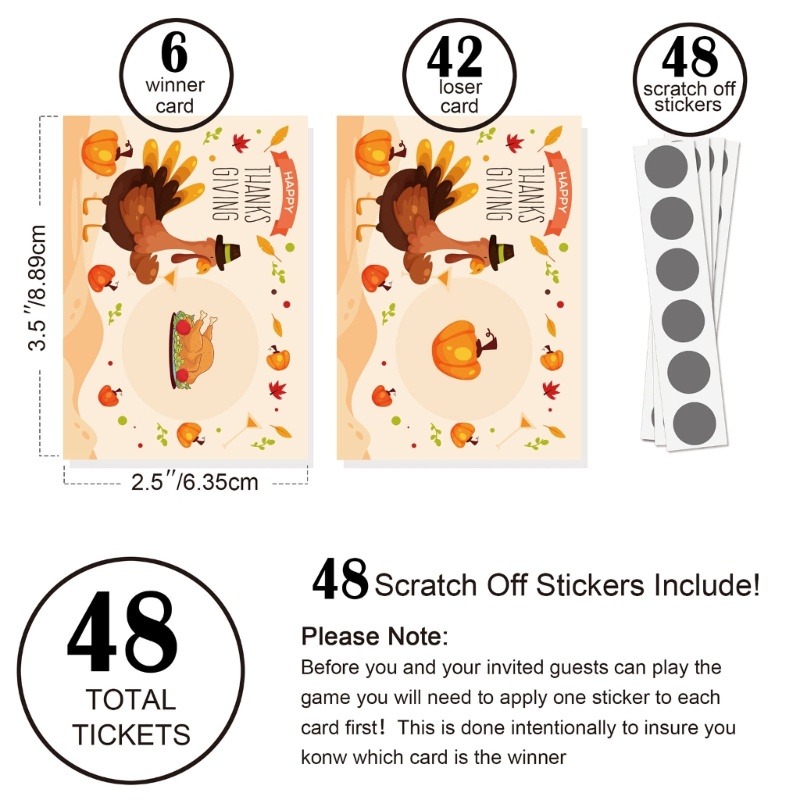 Zzz 48pcs Stiker Kartu Permainan Kalkun Thanksgiving