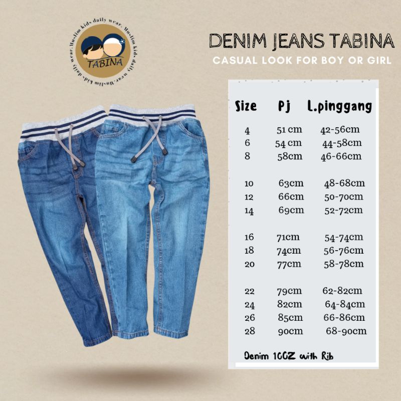 Celana Panjang Jeans Anak hingga Remaja Tabina Model Chino usia 1 - 20 tahun