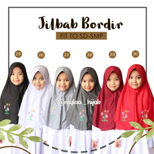 Seri Warna Netral Jilbab  instan  serut Bordir anak  sekolah 