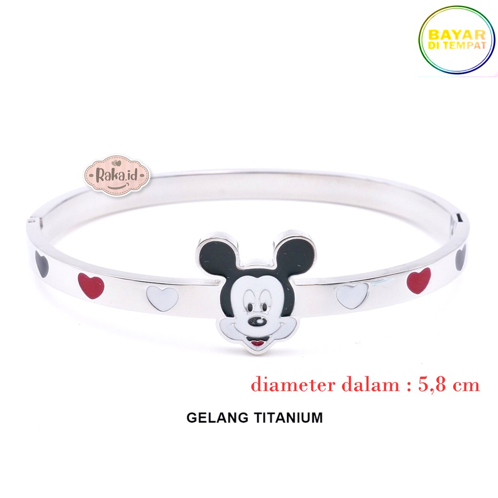 Raka Acc - Gelang Tangan Wanita Gelang Bangle Kepala MICKEY Love Love TITANIUM Perhiasan Wanita 423