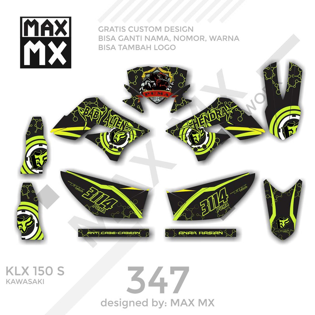 MX-01347 decal klx 150 hijau hitam alien