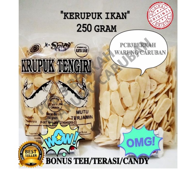 

KERUPUK IKAN TENGGIRI MENTAH @250GR KHAS CIREBON BONUS TEH/TERASI/CANDY