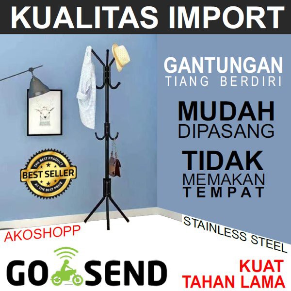 Stand Hanger - Gantungan Tiang Berdiri - Topi Baju Tas Jaket