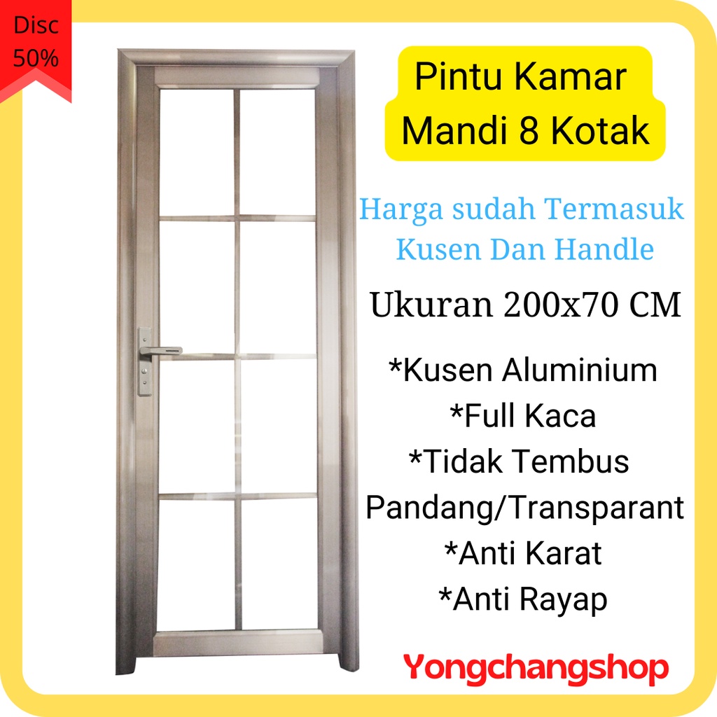 Pintu Kamar mandi kaca / Pintu kamar mandi lengkap dengan kusen + handle / pintu kamar mandi kaca mo