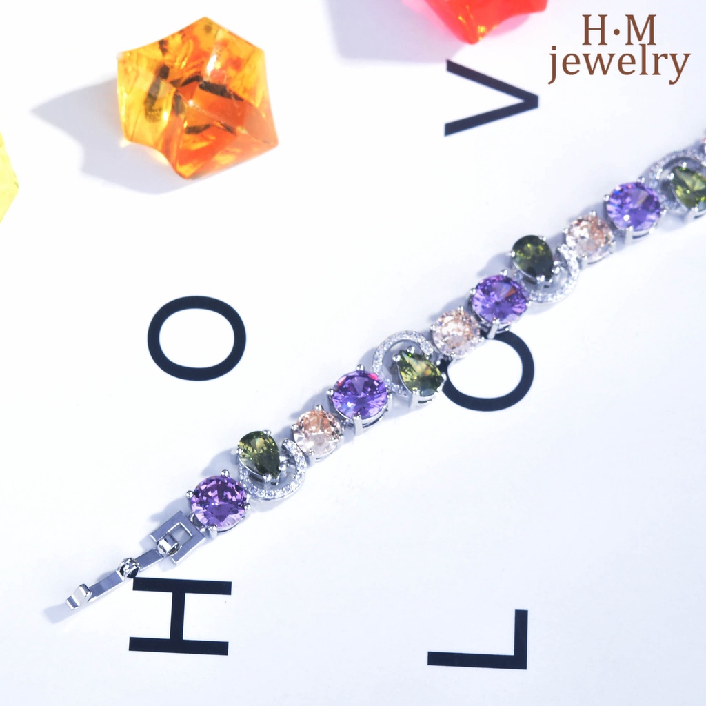 Gelang Tangan Batu Tourmaline Amethyst Olivine Warna-Warni Untuk Wanita